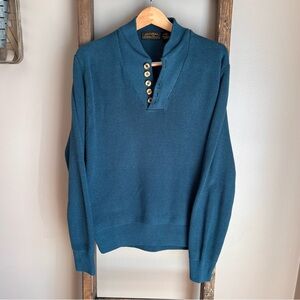 Vintage Eddie Bauer Black Tag Teal Button V Neck Sweater